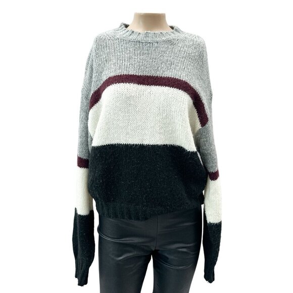 Rebecca Minkoff Liliana Striped Colorblock Long Sleeve‎ Boxy Fit Sweater Women M - Picture 3 of 14